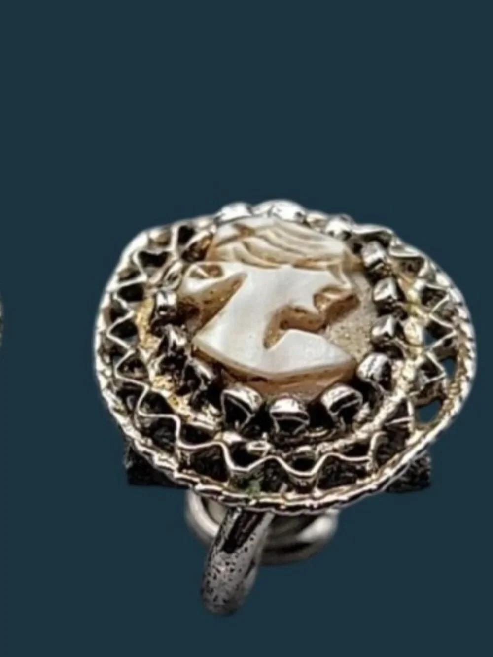 VTG Charles Reis CRCO Sterling Silver Carved Shell Cameo Screw Back Earrings